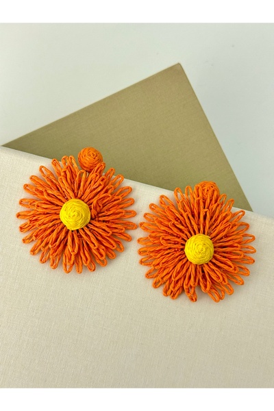 YOUES JEWELRY Handmade Raffia Knitted Flower Earrings Bohemian Earrings