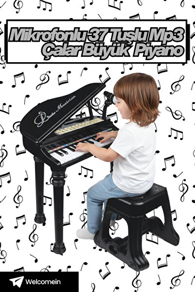 welcomein Mikrofonlu 37 Tuşlu Işıklı Dijital Piyano MP3 Çalarlı Tabureli Büyü...