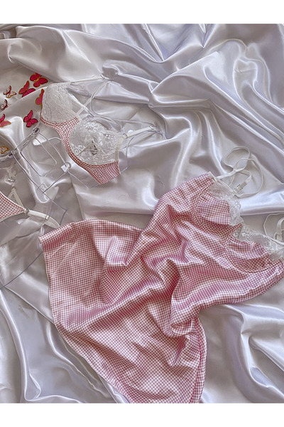 lolia Kadın Pembe Pitikare Saten Gecelik Takımı (Nişan,Bohça)