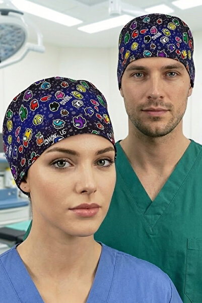 Lion Üniforma Among Us Desenli Unisex Cerrahi Bone Hemşire ve Doktor Bone