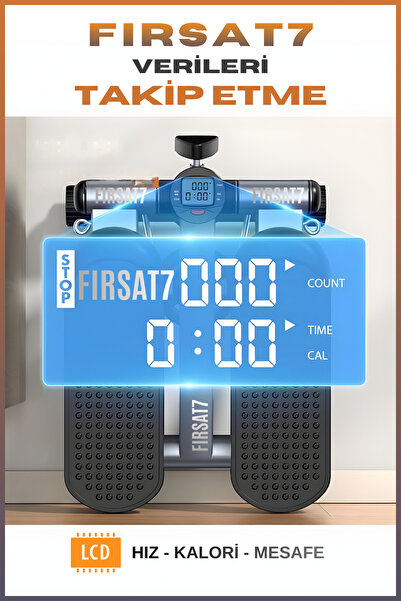Fırsat7 Yeni Stepper Fitness Adım Step Aleti Direnç Lastikli Egzersiz Aleti LCD Ekranlı Adım Egzersiz Aleti