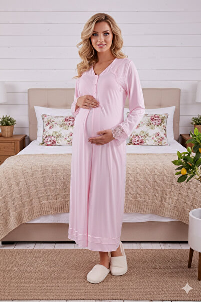 Lohussa Cămașă de noapte pentru femei însărcinate, cu dantelă pudrată, cu nas...