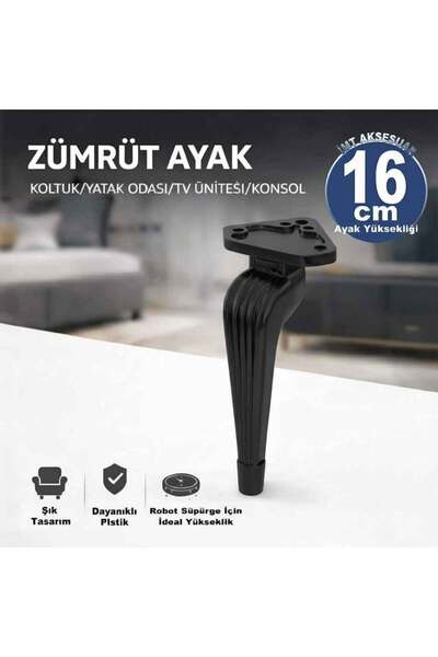İMT AKSESUAR Zümrüt 16 cm Siyah Mobilya Ayağı Robot Süpürge Uyumlu Dolap, Gar...