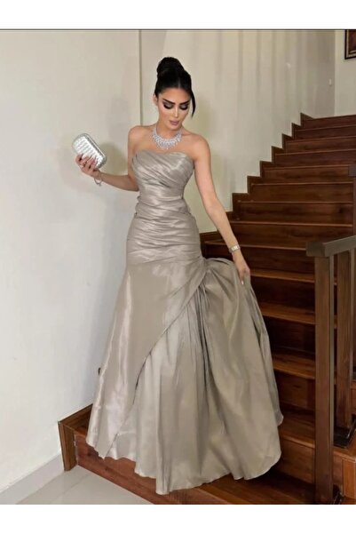 Masha ~ فستان سهرة أنيق من الساتان باللون البني الداكن بحورية البحر