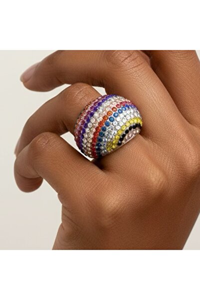 COCOSH TAKI خاتم أنيق قابل للتعديل مصنوع من حجر الزركون باللون الأرجواني الوردي