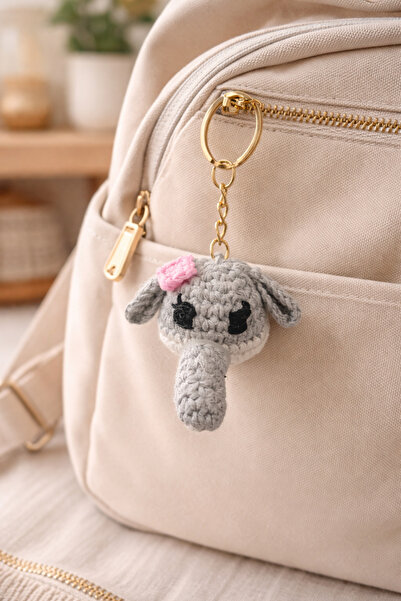 Handmade El Yapımı Örgü Fil Anahtarlık – Amigurumi Sevimli Çanta & Anahtar Süsü
