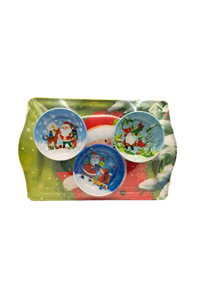 Goshıkı Winter Concept New Year Metal Snack Bowl Set with Tray