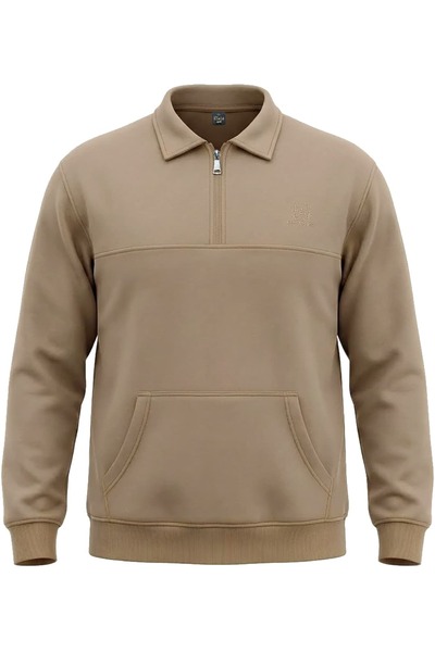 tambattal Hanorac de iarnă cu buzunar cangur cu jumătate de fermoar, cu 3 fir...