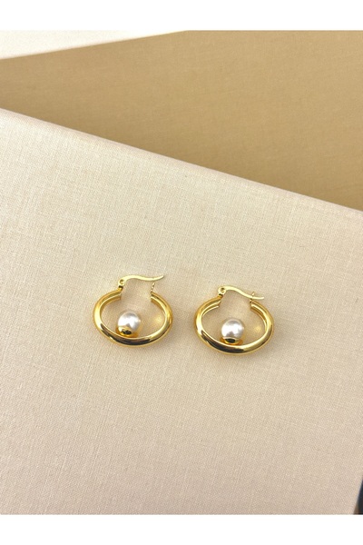 YOUES JEWELRY أقراط نسائية من الفولاذ المينيماليستي مع اللؤلؤ الذهبي