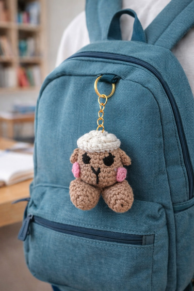 Handmade Handmade Knitted Little Sheep Keychain – Amigurumi Cute Bag & Key Or...