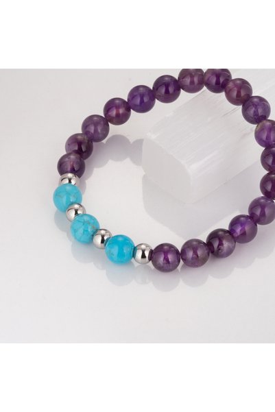 MK tasarım Relaxation, Calm, Energy Bracelet Real Amethyst - Blue Turquoise Stone Bracelet Mkt.1.101.9
