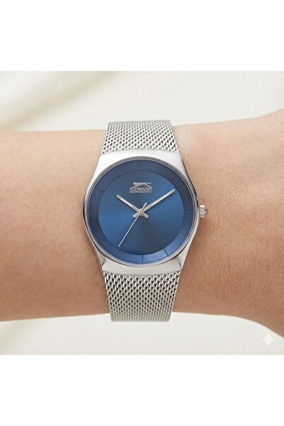 Slazenger Kadın 34 mm Çelik Kasa Gri Hasır Kordon Mavi Kadran Analog Kol Saati