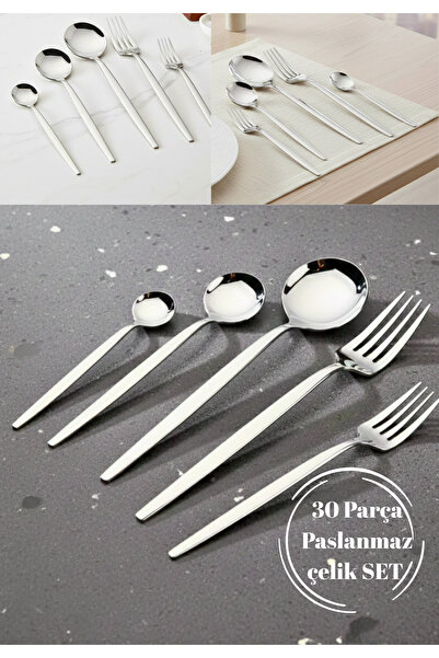 BRE HOME 30 Parça Paslanmaz Çelik Çatal Kaşık Seti | 6 Kişilik Yemek – Tatlı ...