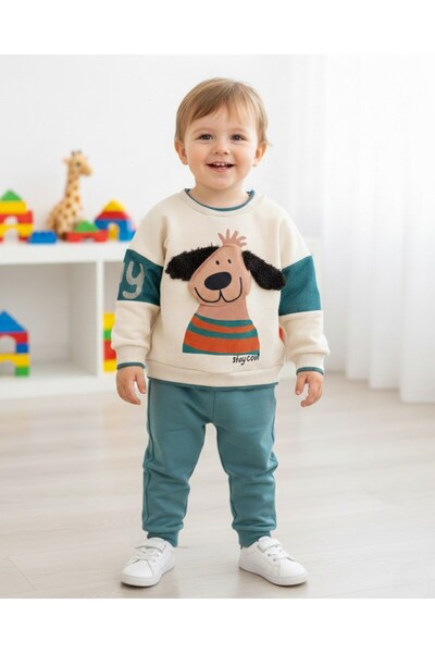 VOY KİDS طقم رياضي للأولاد من عمر موسمي سنوات، مكون من قطعتين بتفاصيل كلب للأ...