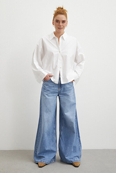 Never more talie înaltă croi larg pe picior Jean Blue