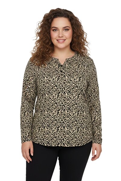 LİNSOLİTA بلوزة نسائية بياقة على شكل حرف V مطبوع بزرين BGL-ST05098