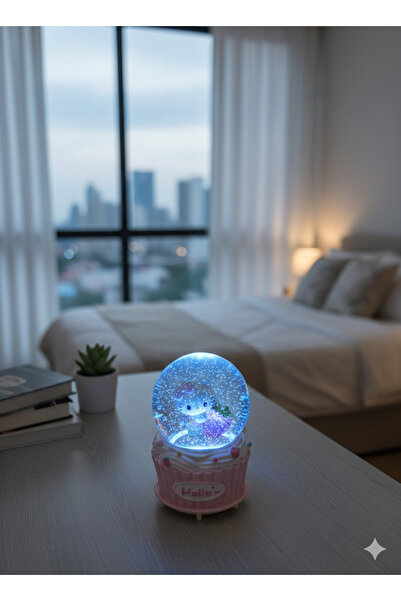 GÜÇLÜ Hello kity cup kek tabanlı büyük boy kar küresi ışıklı müzikli püskürtm...