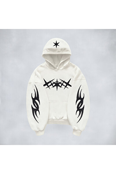 CLASSY.MODA Unisex oversized με κουκούλα Tribal Sleeve Detailed Star με τύπωμ...