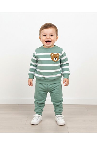 Ege Bebek طقم علوي رقيق مطرز على شكل دمية دب مخططة للأطفال الأولاد M موسمي 1-...