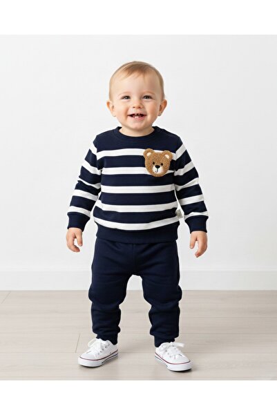 Ege Bebek طقم علوي رقيق مطرز على شكل دمية دب مخططة للأطفال الأولاد M موسمي 1-...