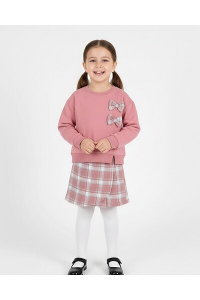 voyyo kids baby Bluză cu detaliu de fundă pentru fetiță, cu vârsta de 5-6-7-8-9 ani, catifea, fustă pantalon scurtă piese, elegantă pentru sărbători set