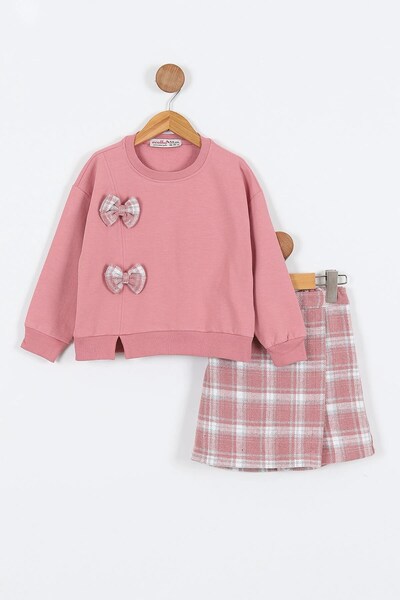 Egelite Bluză cu detaliu de fundă pentru fetiță, cu vârsta de 5-6-7-8-9 ani, catifea, fustă pantalon scurtă piese, elegantă pentru sărbători set