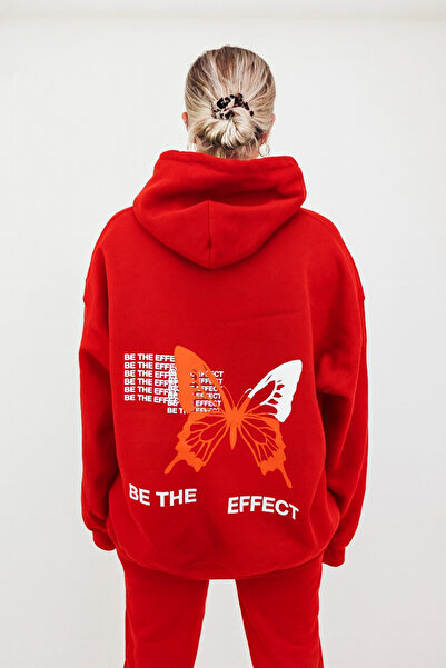 CLASSY.MODA Φούτερ Unisex με κουκούλα με μοτίβο πεταλούδας και τσέπες καγκουρ...