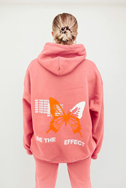 CLASSY.MODA Φούτερ Unisex με κουκούλα με μοτίβο πεταλούδας και τσέπες καγκουρ...