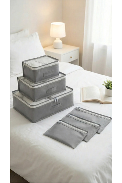 EVSELLA 6'lı Antrasit Valiz İçi Düzenleyici Set Bavul İçi Organizer Seyahat H...