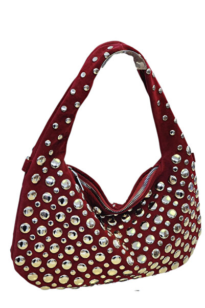 OUEEN ELİZABETH Small Size''Trok'' Staple-Detail Casual Model Nubuck Women's Hand-And-Shoulder Bag