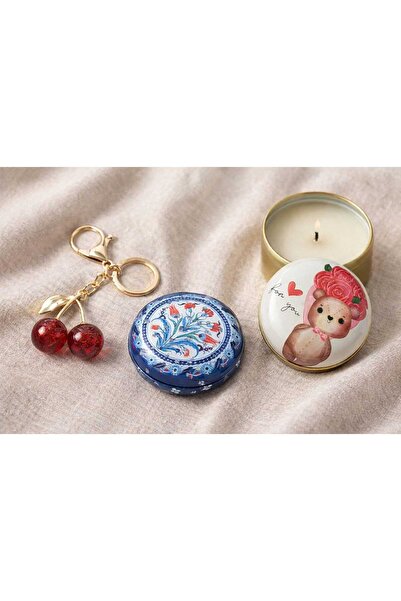 Şirin Set cadou romantic triplu cu motiv albastru și sclipiri de cireșe