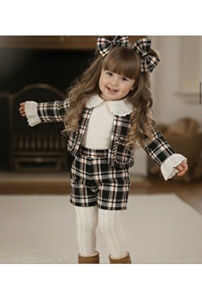 Tinypeople Costum pentru fete cu pantaloni scurți Costum pentru fete cu pantaloni scurți și jachetă Costum din trei piese pentru fete Costum de sărbătoare Costum elegant