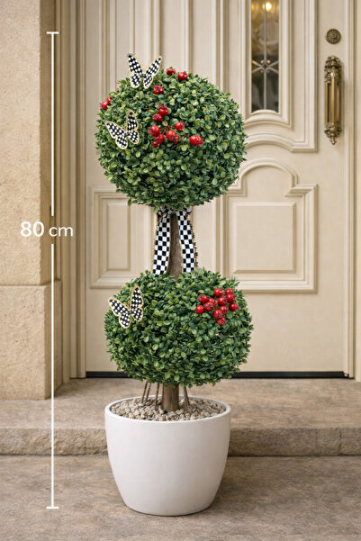 Marrone زينة باب من الكوينالات، شجرة صناعية 80 سم، فراشات متشابكة