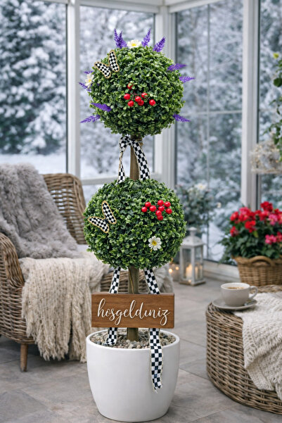 Marrone Kış Bahçesi Balkon Teras Kapı Önü Şömine Yanı Süsleri 80 cm Yapay Ağaç Yılbaşı Konsept