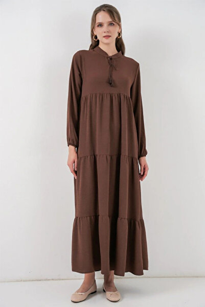 nedo7 T1627 Collar Lace-Up Dress - E. Brown