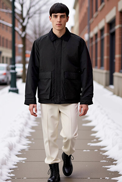 BENERLY Men's Jacket Collar Standard Sleeve Regular Fit Coat 100% Polyamide F...