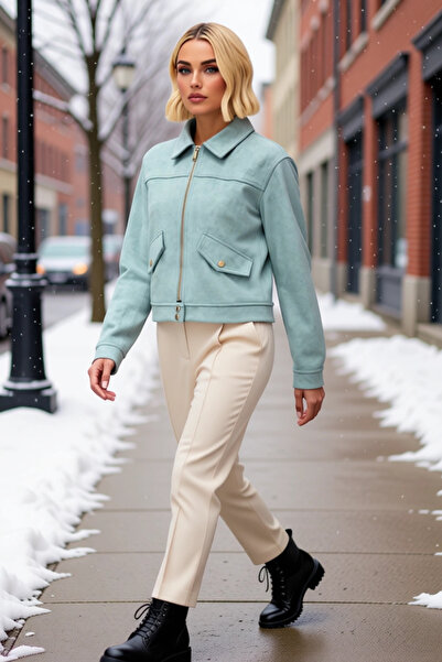 BENERLY Women's Jacket Collar Standard Sleeve Solid Pattern Fitted Fit Slim C...