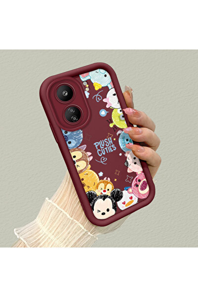 ucuc Xiaomi Poco C65 Uyumlu Esnek Silikon Koruma Bordo Renk Karikatür Kılıf