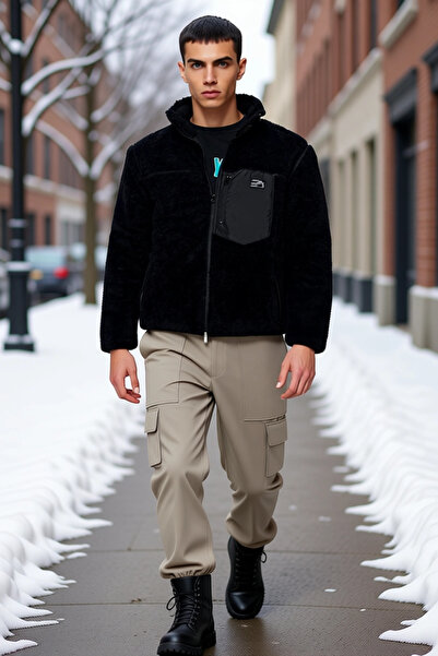 BENERLY Guler înalt pentru bărbați, mânecă standard, țesătură de pluș, croial...