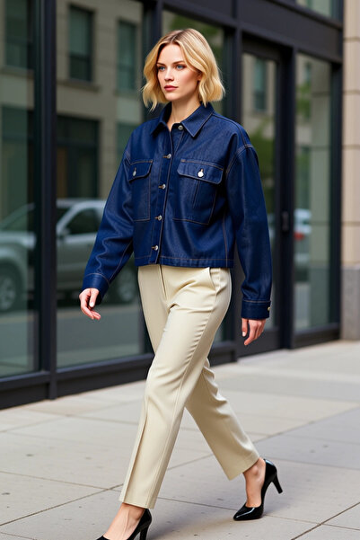 BENERLY Women's 100% Cotton Shirt Collar Low Sleeve Regular Fit Denim Jacket ...