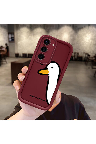 Samsung Galaxy S23 Compatible Flexible Silicone Protection Burgundy Color Cute Duck Case
