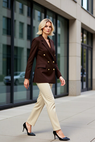 BENERLY Women's Oversized Jacket Collar Long Sleeve Plain Woven Blazer Functi...