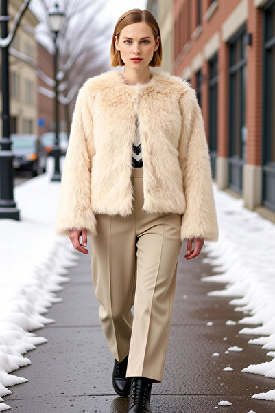 BENERLY Women's Crew Neck Low Arm Long Sleeve Oversized Mold Artificial Faux ...