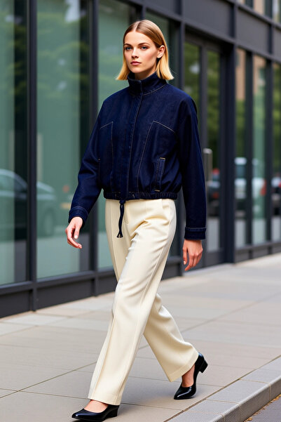 BENERLY Women's Mock Neck Batwing Sleeve Bomber Jacket 100% Cotton Functional...