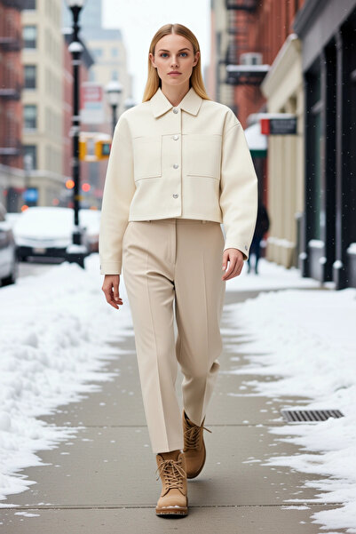 BENERLY Women's Jacket Collar Standard Sleeve Regular Fit Slim Faux Leather F...