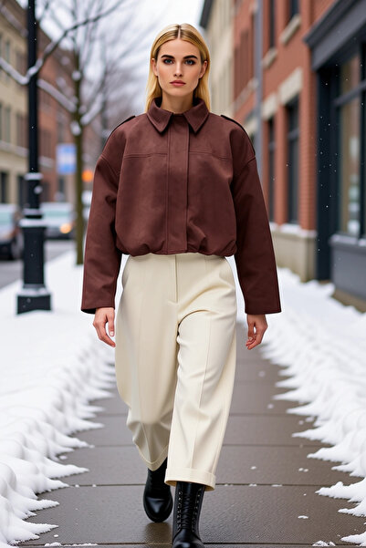 BENERLY Women Shirt Collar Low Sleeve Suede Bomber Jacket Functional Durable ...