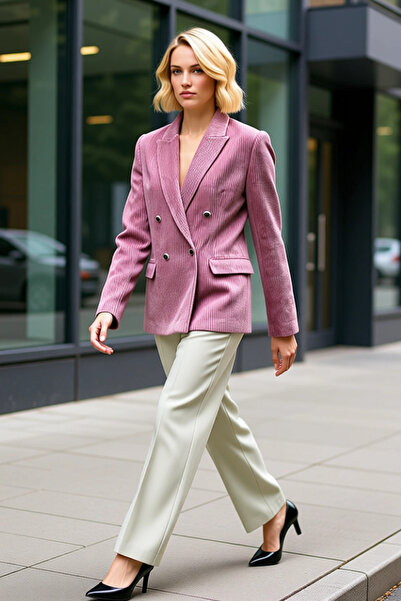 BENERLY Women's Double-Breasted Collar Long Sleeve Regular Fit Corded Fabric ...