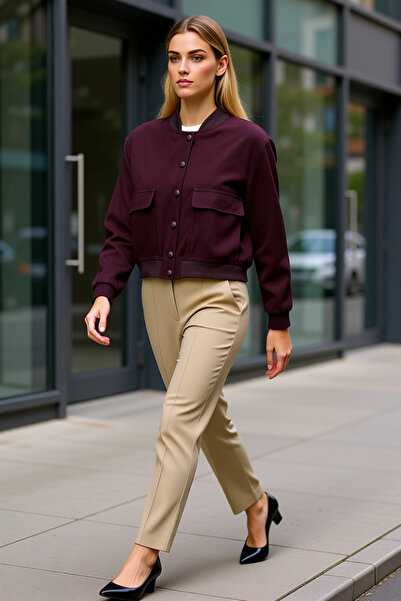 BENERLY Women's Crew Neck Standard Sleeve Plain Pattern Woven Crepe Mold Bomb...