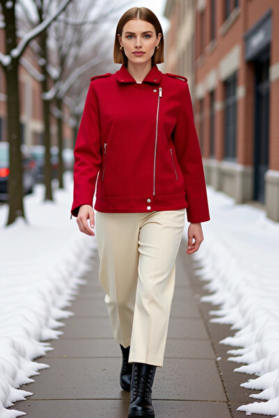 BENERLY سترة نسائية بياقة منخفضة وأكمام طويلة وسحاب، تصميم راكبي الدراجات الن...