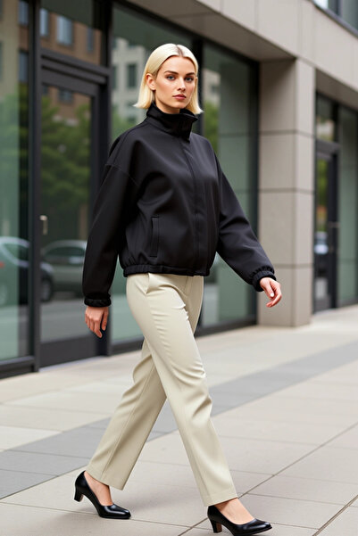 BENERLY Women's Mock Neck Low Arm Long Sleeve Zipper Closure Knitted Jacket F...